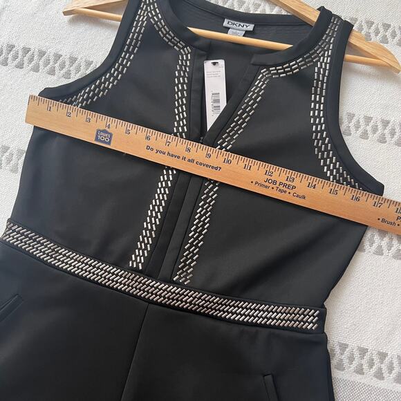 DKNY Sleeveless Beaded Trim A-Line Dress Pockets Stretch Black Women's 6 NWT - Picture 5 of 11